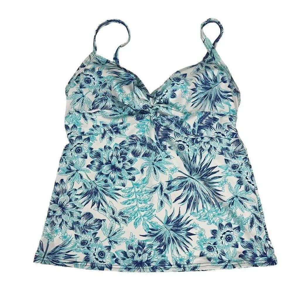 Lands End Twist Front Floral Tankini 6 underwire